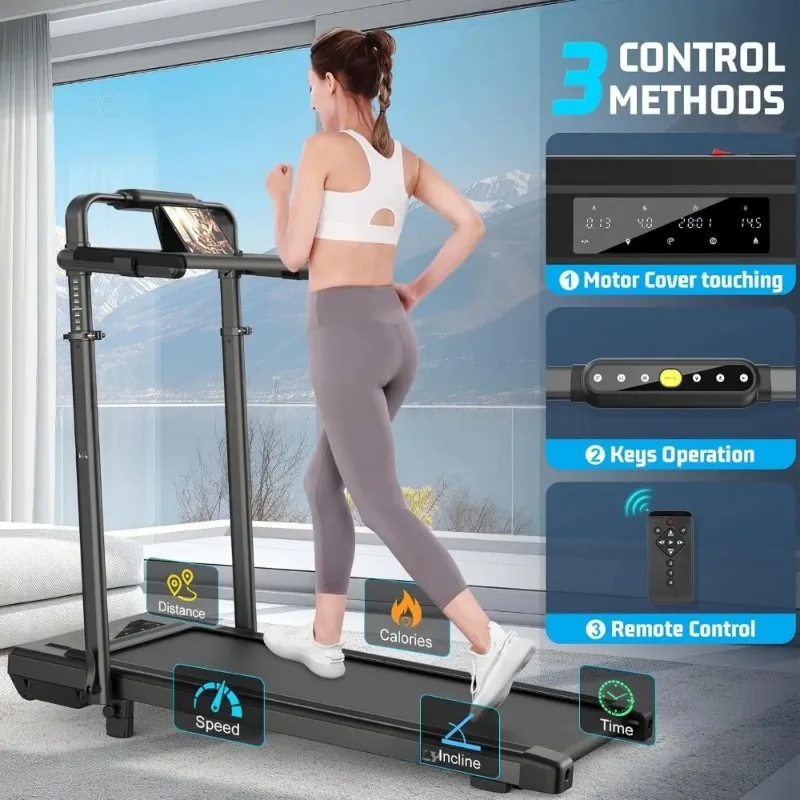 Walking Pad Treadmill with 15% Incline & Handle Bar,  Foldable Under Desk