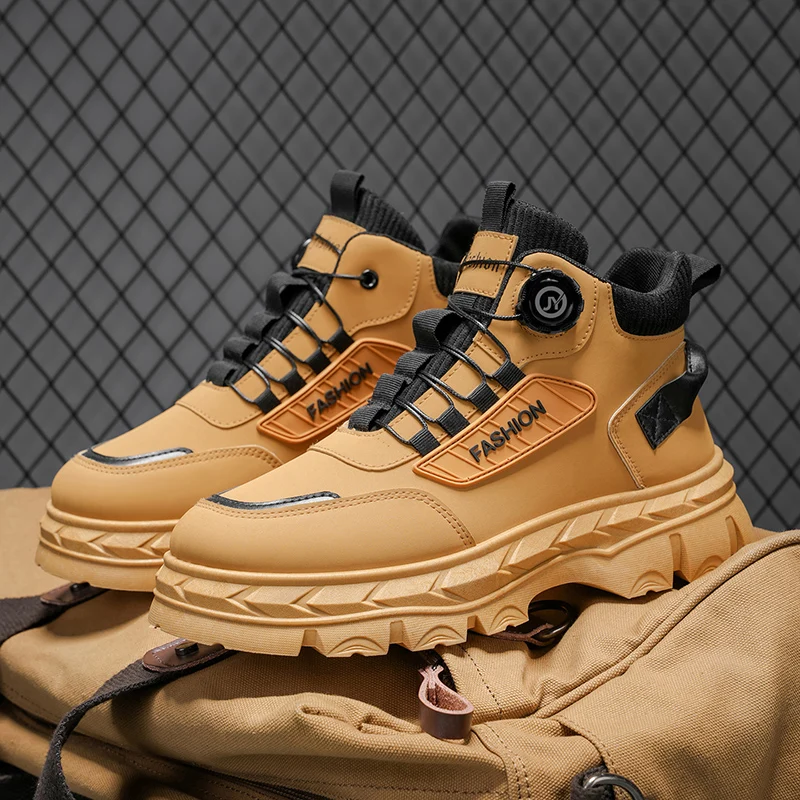 

British Style Men's High Boots Fashion Outdoor Comfortable Work Boots Autumn Winter Mens Non-slip Wear-resistant Platform Boots