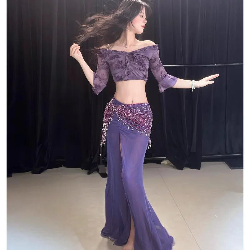 Customized Belly Dance Clothing Purple Performance Dress Sexy Temperament Class Dress Large Size  Indian Clothes Women Costumes