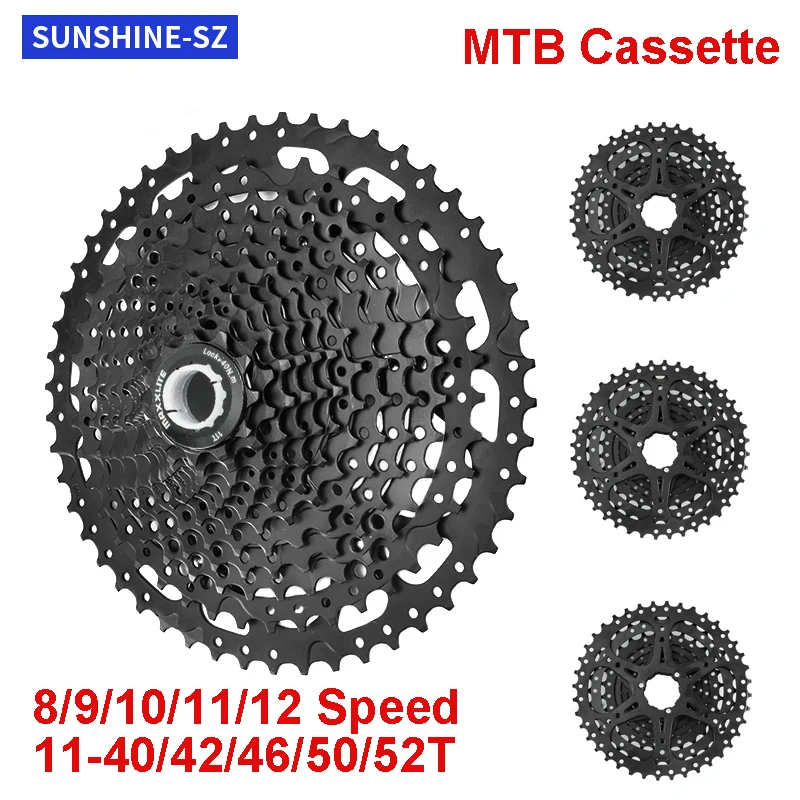 

Sunshine MTB Cassette 8 9 11 12 speed Black Bicycle Freewheel K7 12v 11-40/42/46/50/52T Bike Flywheel Sprocket for Shimano