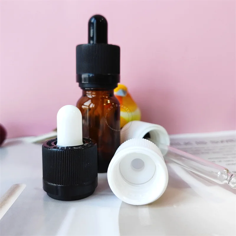 20 szt. 18mm Czarne/Białe Plastikowe Nakrętki z Zabezpieczeniem przed Dziećmi/Bezpieczne przed Manipulacją/Zaciskane na Śrubkę z Pipetą Szklaną, Białe/Czarne Nakładki z Głowicą Klejową