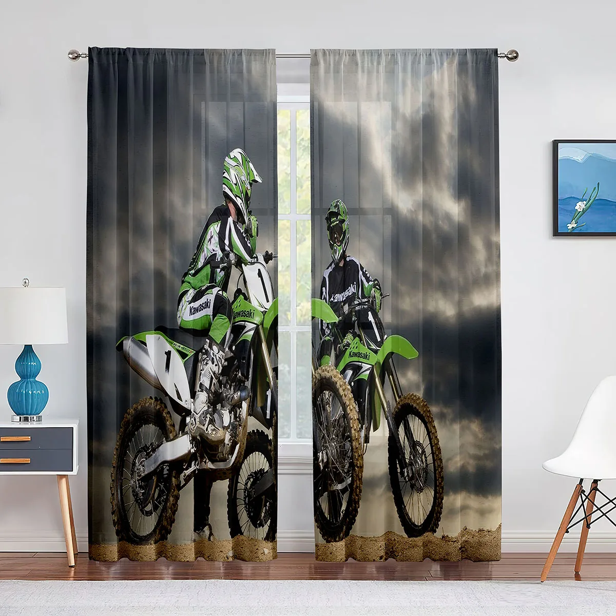 

Dirt Bike Motorcycle Motocross Rider Tulle Curtains for Boys Men Bedroom Living Room Kitchen Extreme Sports Sheer Voile Curtain