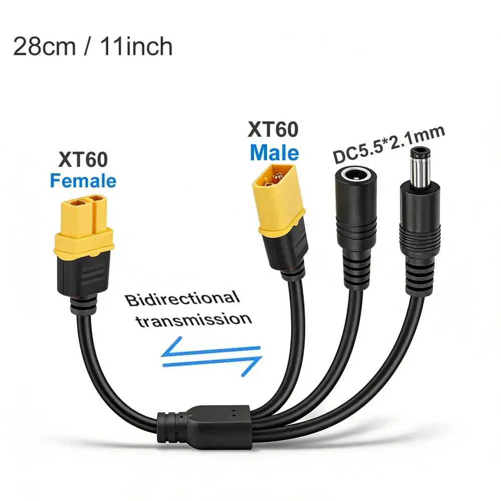 3-in-1 XT60 to Two DC5521 Connector Convert Cable, Female Male XT60 Extension Adapter Cord Charging Conversion Plug Power Cable