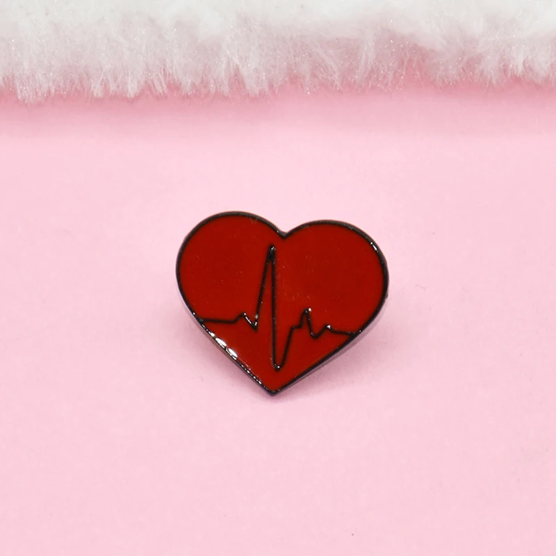 Pin de esmalte de medicina divertido para hombres y mujeres, insignia de metal, broche de solapa de ropa punk, cardiograma de amor rojo de dibujos animados, regalo para niños