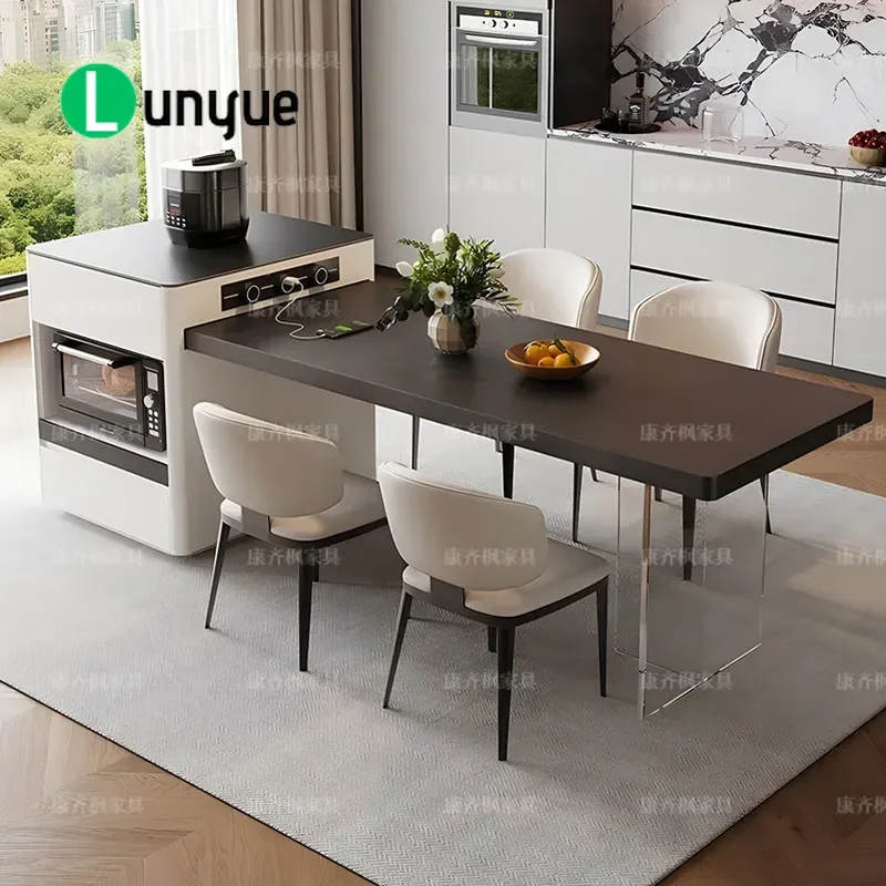 Modern Light Luxury Rock Slab Island Dining Table Retractable Multi Functional Suspended Platform for Small Apartment