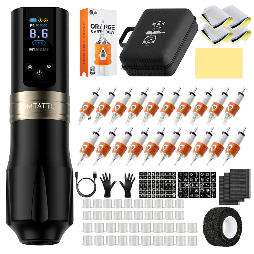 DM Cesar Rotating Tattoo Gun Kit 20 piece Ink Cartridge Needle Gloves Ink Cup Disposable Gloves Suitable for Beginners