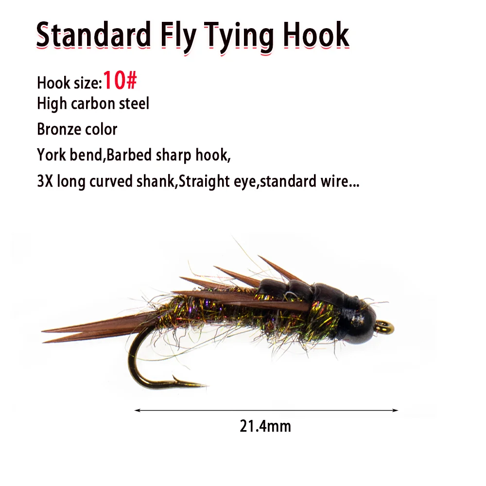 Vampfly Brass Bead Head Fast Sinking Stonefly Nymph Scud Fly Bug Worm Copper Wire Rib Wet Nymph Trout Bass Fishing Fly Lure Bait