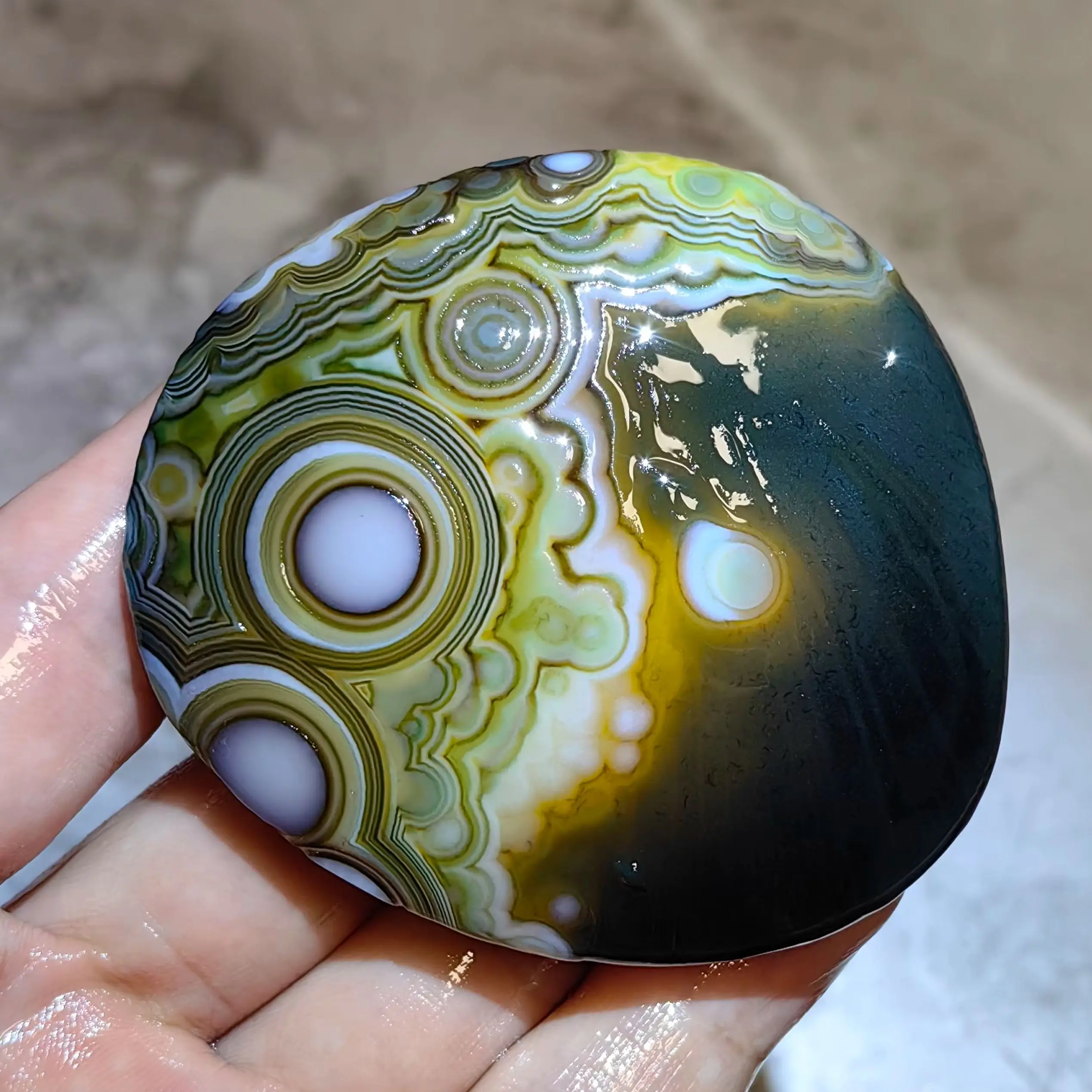Rare Green & Black Gobi Agate with Striking White Eye Patterns Collectible Geological Specimen for Meditation Space - view 2
