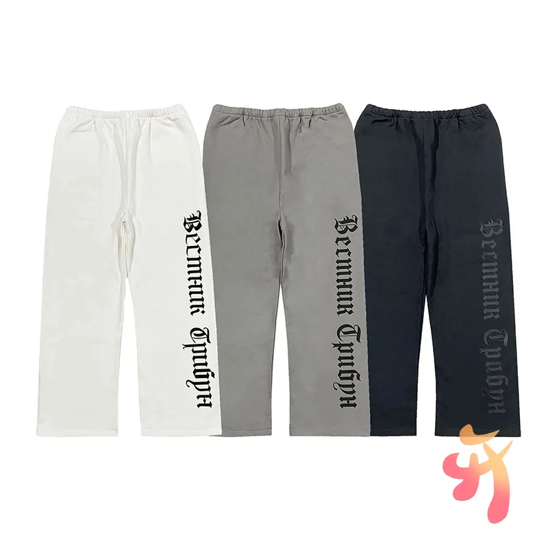 الشتاء الأمريكية الشارع كاني Vultures2 Sweatpants عادية فضفاض الرجال النساء الصوف بنطلون القطن مرونة الخصر سراويل للجري