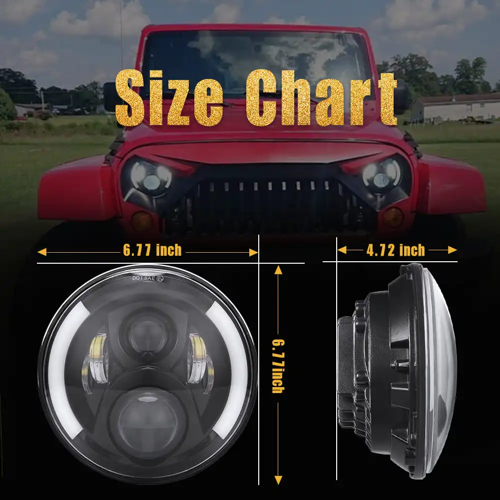 LOYO 7-Inch Round Headlight White LED High Low Beam Off-Road Headlamp for CJ5-CJ8 Wrangler Jl DRL Type 24V Voltage