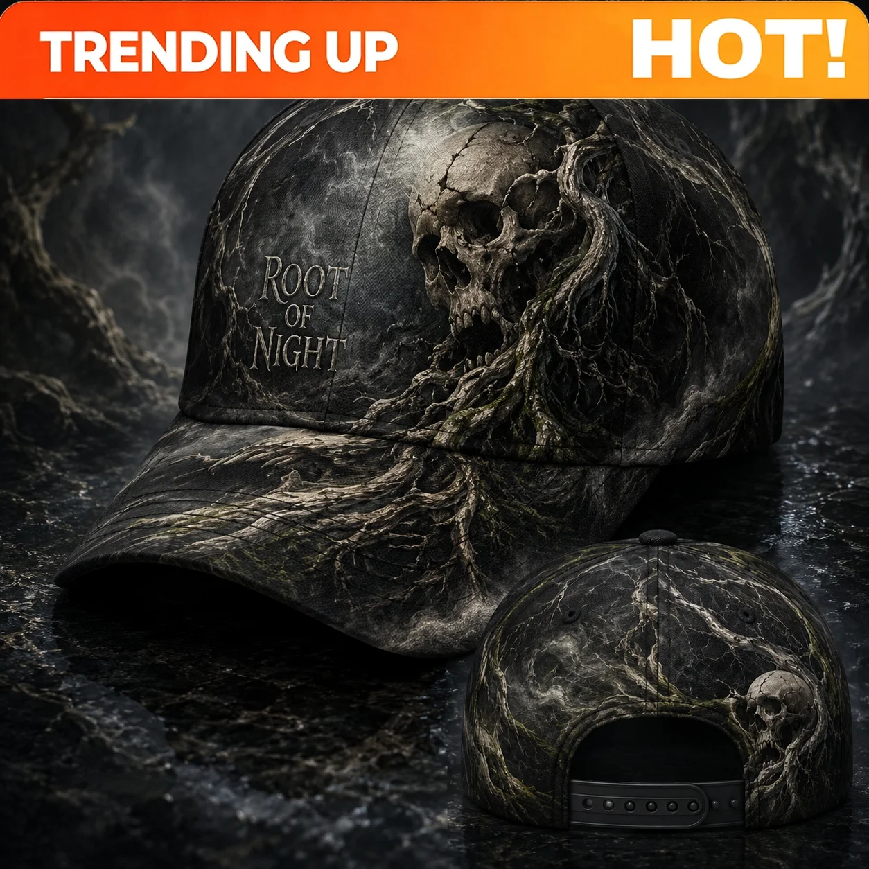 Customization Men' Gothic Dark Fantasy Baseball Cap With Root Skull & Night Forest Stone Design - Bohemian Suitable For Outdoor