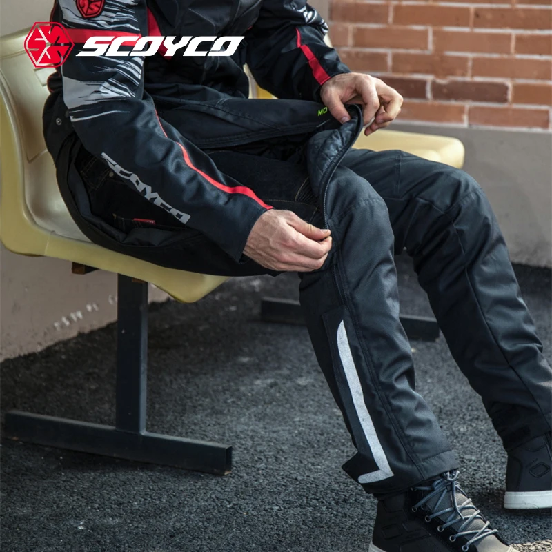 SCOYCO دراجة نارية السراويل شتاء دافئ سريع خلع السراويل مقاوم للماء يندبروف موتوكروس CE المضادة للسقوط الجبلية السراويل الإفراج السريع