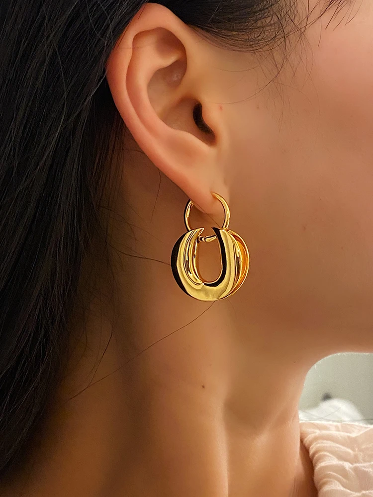 

Brass With 18K Simply Linked Hoop Earrings Women Jewelry Punk Party T Show Gown Runway Trendy Korean Japan Style INS