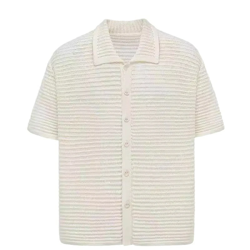 Off-white Old Money Wind Cleanfit Shirt Men's Summer Hollow Knitted Short-sleeved Cardigan High-end Trendy Jacket Individuality