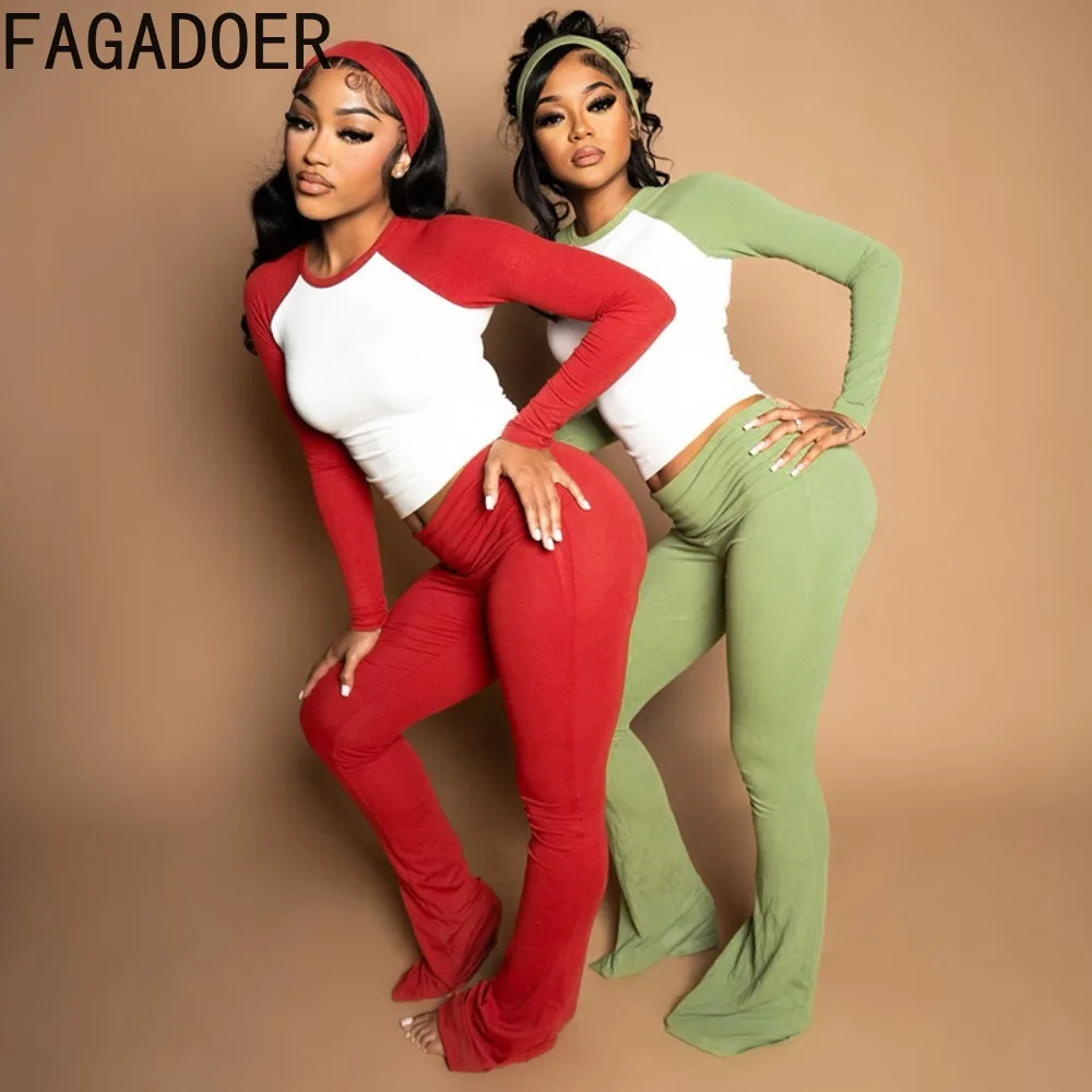 طقم موضة مكون من قطعتين من FAGADOER لملابس النساء بأكمام طويلة وسراويل قصيرة عالية الخصر ملابس خروج نسائية جديدة