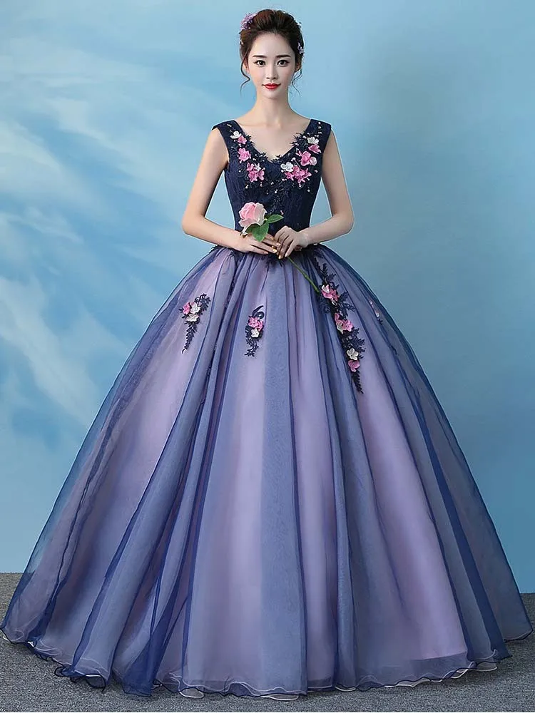 Vestido de fiesta de quinceañera colorido, vestido de baile de encaje bordado con cuello en V, talla grande, 2023