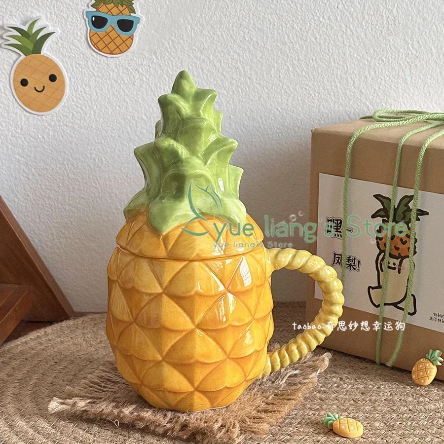 مج سيراميك بغطاء ، أكواب هاواي الإبداعية ، كوب تيكي مضحك ، على شكل أناناس ، إكسسوارات مطبخ بار ، المنزل والحفلات