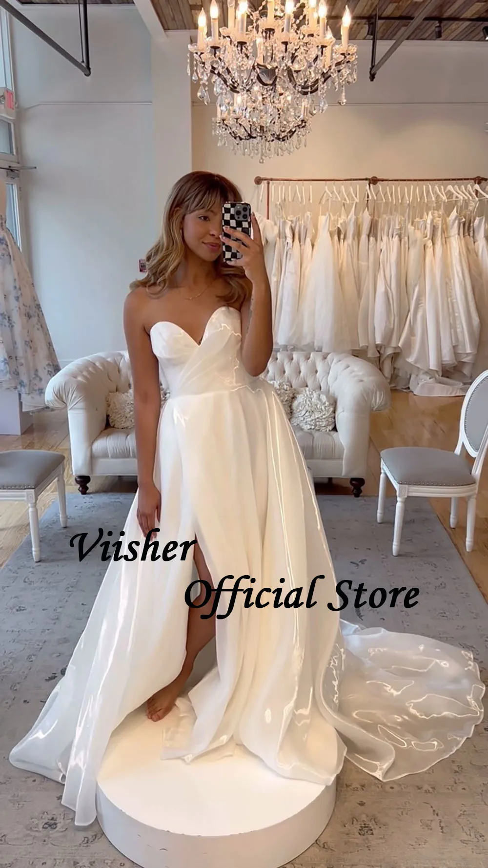 Viisher-vestidos de novia blancos con abertura en la pierna para novia, vestido de novia bohemio, vestidos de novia largos de una línea