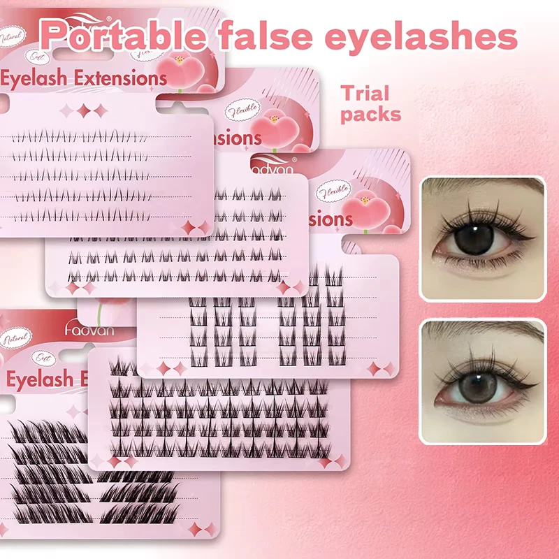 FADVAN 5 Rows Mixing Length Upper/Bottom DIY Segmented False Eyelash Extension Delicate Hand-make Pink Box Lashes