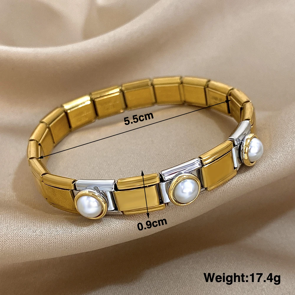 

Freetry Square Tightness Elastic Stretchable Imitation Pearl Stainless Steel Bracelet Bangle for Women Classic Vintage Jewelry