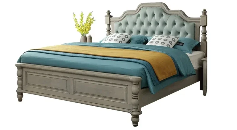 

Full solid wood bed Bedroom 1.5 1.8 double American light luxury bed storage wedding bed leather
