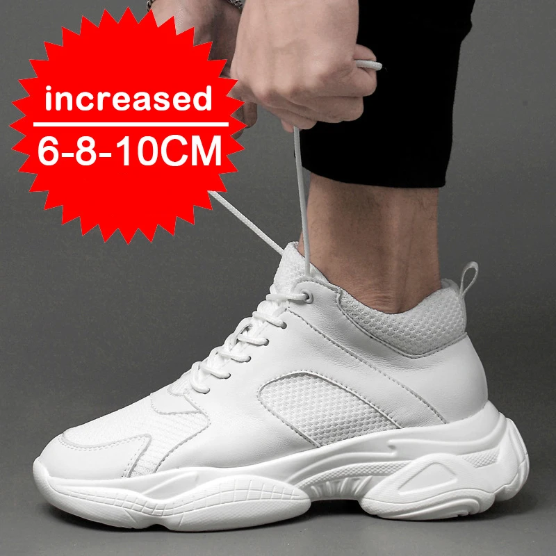 Fashion Sneakers Man Elevator Shoes Height Increase Insole 8cm White Black Taller Shoes Men Breathable Leisure Sports Plus Size