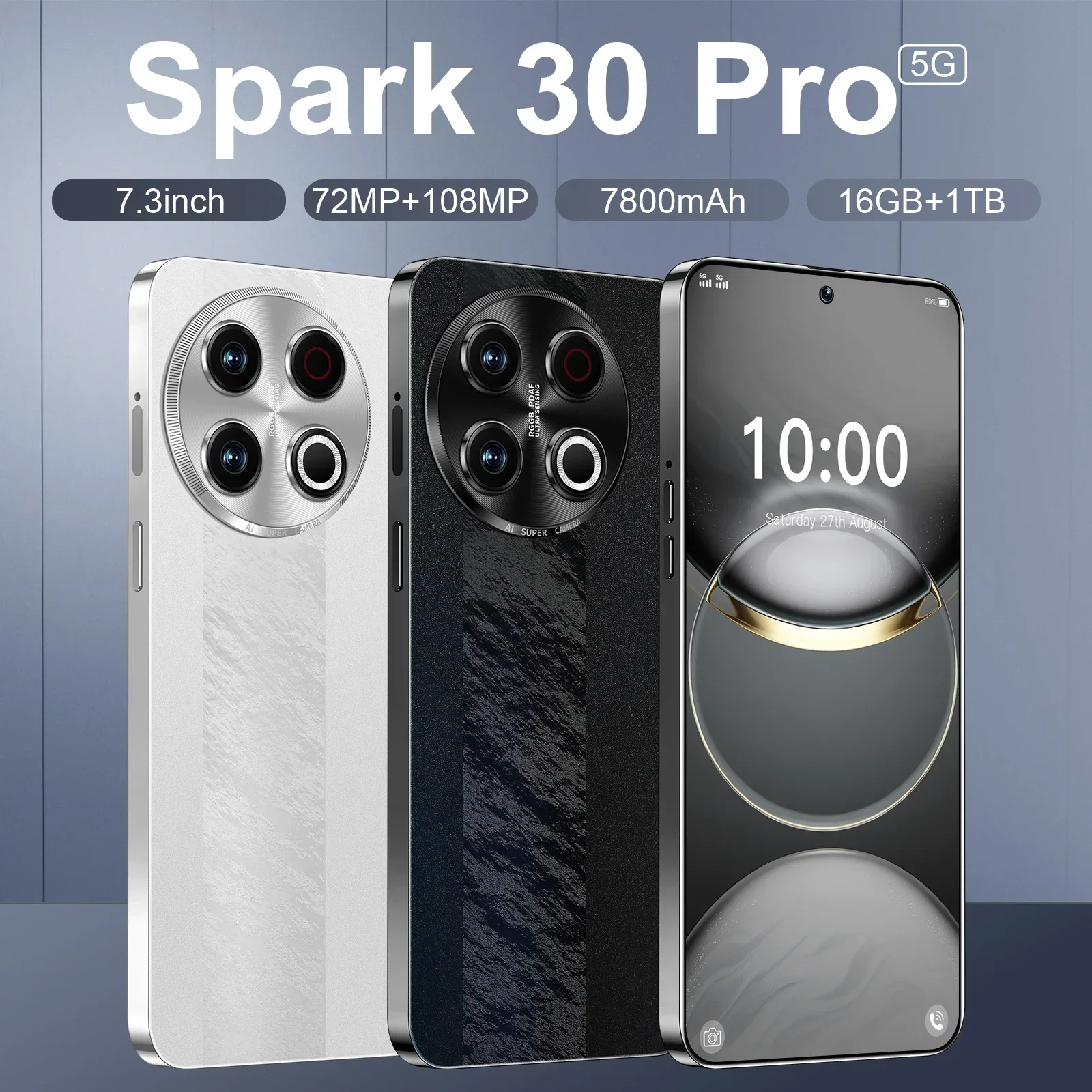 

Global Version Spark 30 Pro Original Smart 5G Phone HD Screen 16GB+1TB Dual SIM Dual Standby Android14 Unlocked 7800mAh PhoneNFC