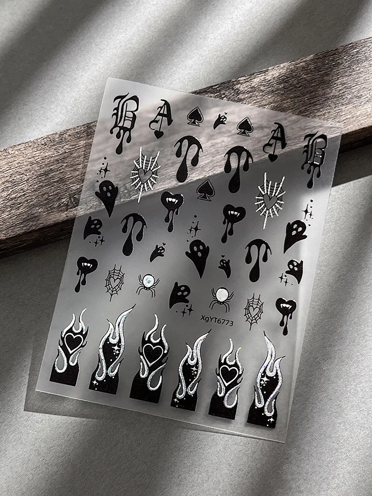 1pcs 5D Halloween Black and Red Bats Nail Stickers Press on Nail Art Decorations Decals DIY Manicure Slider Foil