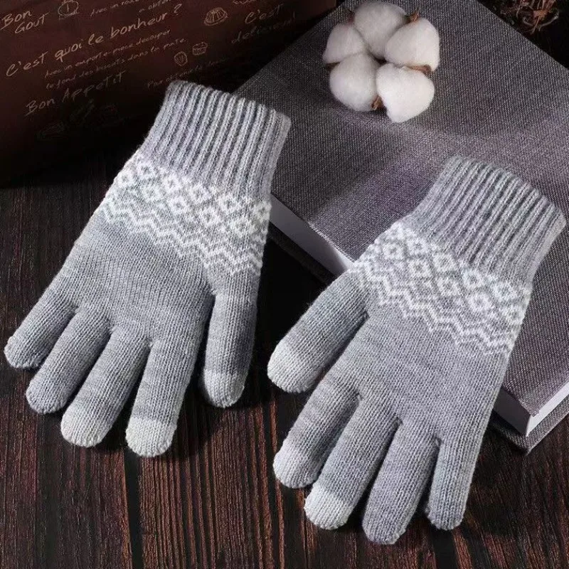 

Winter Warm Wool Knitted Gloves Women Men Jacquard Thicken Touchscreen Gloves Full Finger Mittens Outdoor Cycling Driving Glove