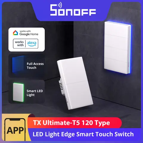 SONOFF T5 US WiFi Smart Wall Switch IR Remote Full Touch Access LED Light Multi-Sensory eWeLink Voice Control via Alexa Google