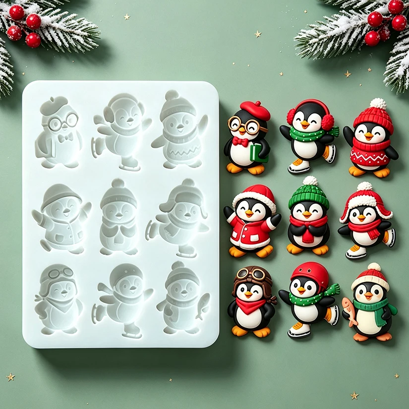 Cute Christmas Penguin Silicone Mold for Sugarcraft Resin Cupcake Baking Fondant Cake Decorating Tools