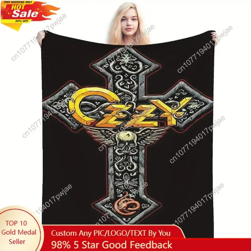 

Ozzy Osbourne Throw Blanket Heavy Metal Decor with Ozzy Cross Design in Black Yellow red Ultra-Soft Flannel All-Purpose Blanket