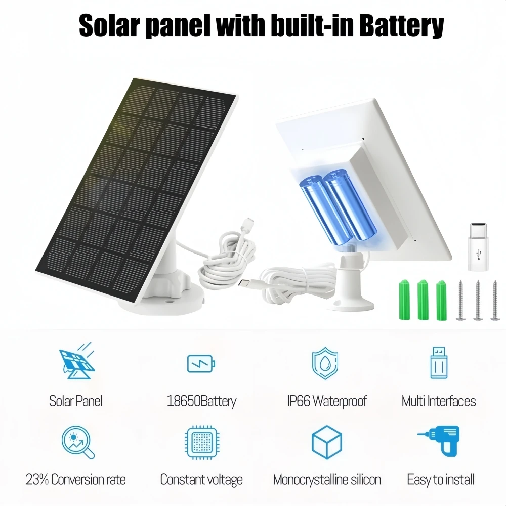 Imagem -02 - Impermeável 2in Micro Usb Tipo-c Painel Solar ao ar Livre 5200mah Bateria 10ft 3m Cabo para Câmera de Segurança Ventilador Telefone 10w 5v