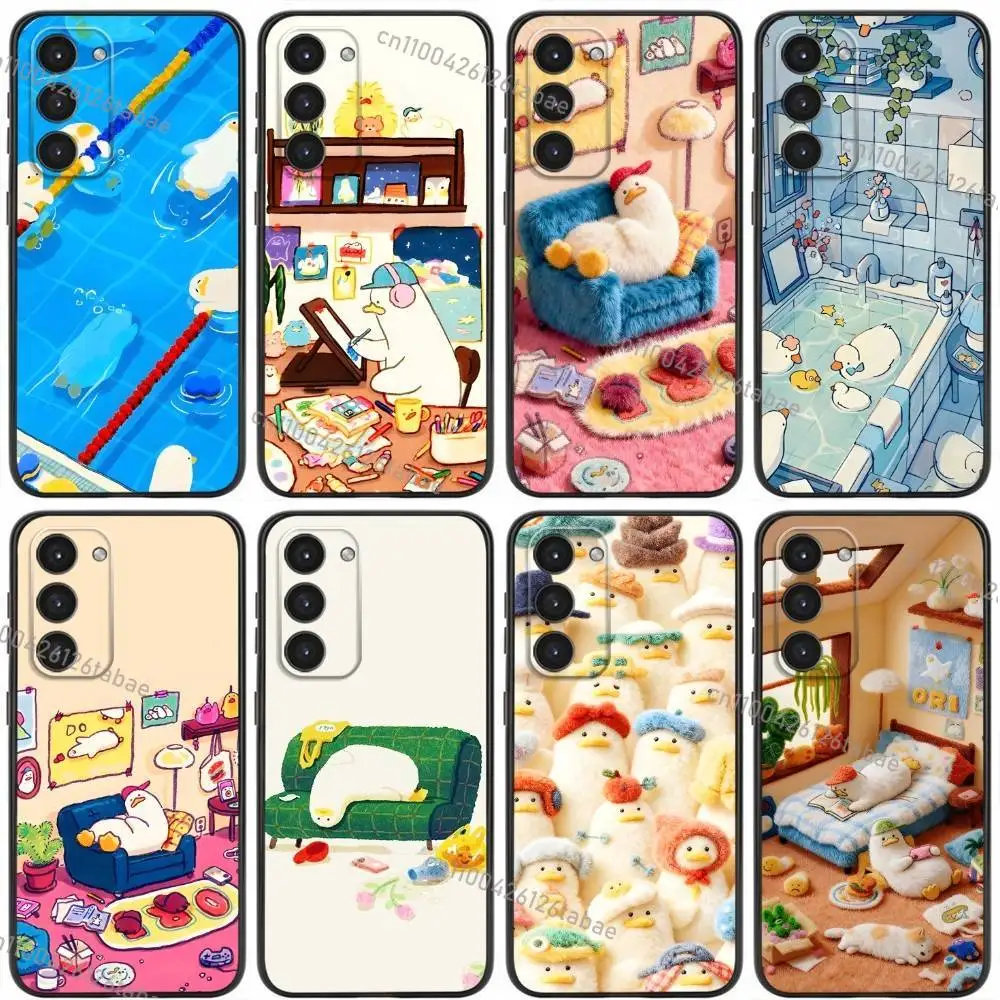 Cartoon Duck Design Kawaii Phone Case For Samsung Galaxy A20,21s,22,31,32,52,53,72,73,80,91 Soft Liquid Silicone Black Cover
