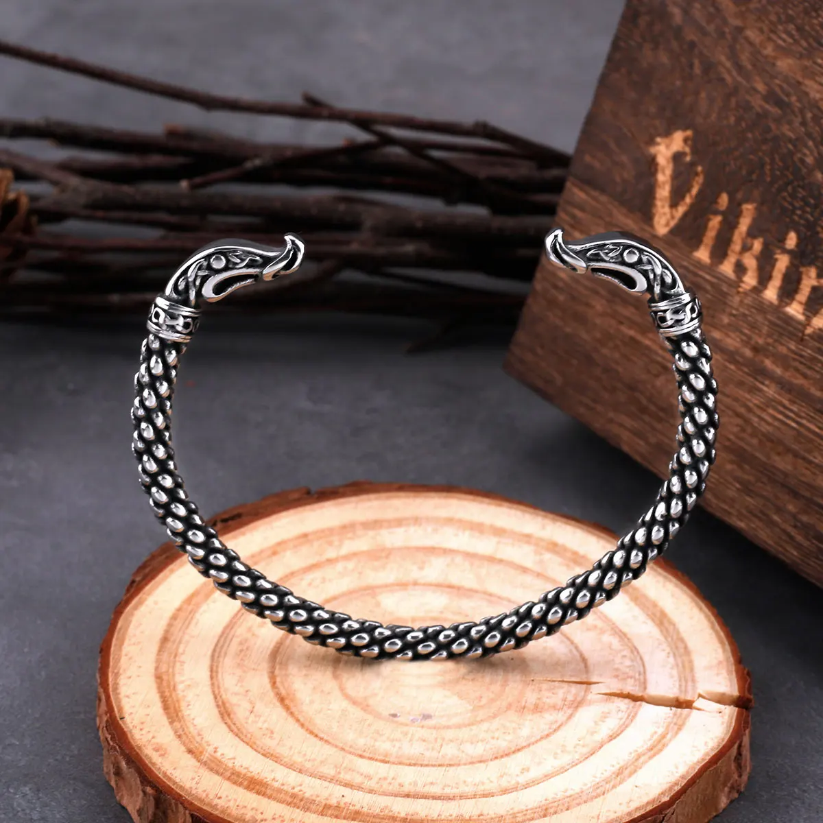 

Viking Men's Adjustable Bracelet Nordic Stainless Steel Jewelry with Wooden Box One Piece Dropshipping