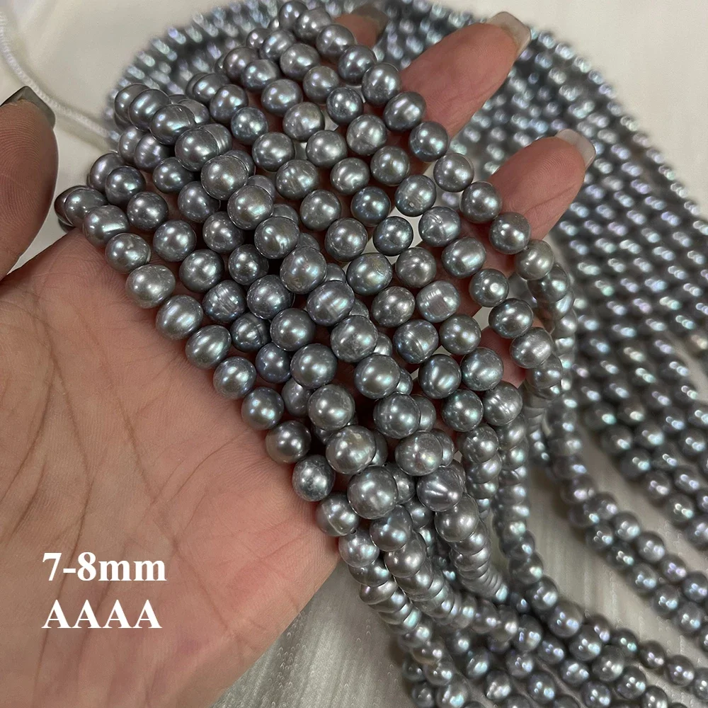 7-8mm 4A Natural Freshwater Pearls Threaded Gray Oval Isolated Loose Bead for Jewelry Making DIY Necklace Bracelet Accessories