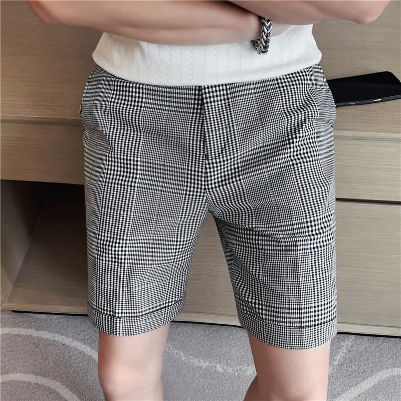 2022 Men Summer Fashion Business Plaid Shorts Casual Chino Shorts Office Business Breathable Summer Clothing 29-36