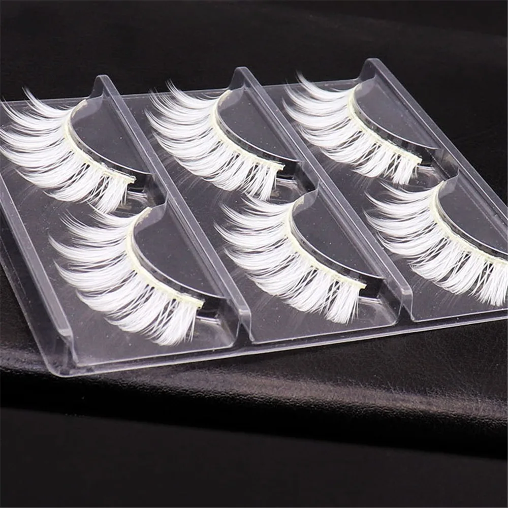 Herramientas de maquillaje de ojos, pestañas blancas para Halloween, fiesta de disfraces, pestañas blancas reutilizables para Cosplay, pestañas de Manga blancas de aspecto Natural