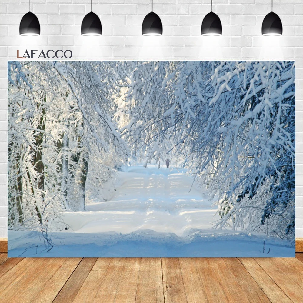 Laeacco Winter Wonderland Backdrop Snow Covered Pine Trees Winter Forest Landscape Christmas Portrait Photography Background