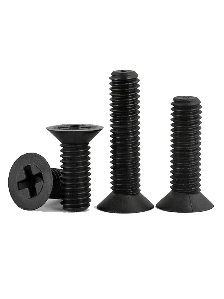 Tornillos de cabeza avellanada de nailon negro para máquina, pernos de cabeza plana Phillips de plástico, longitud: 4 ~ 40mm, piezas, M5, M2, M2.5, M3, M4, M6, 30-100