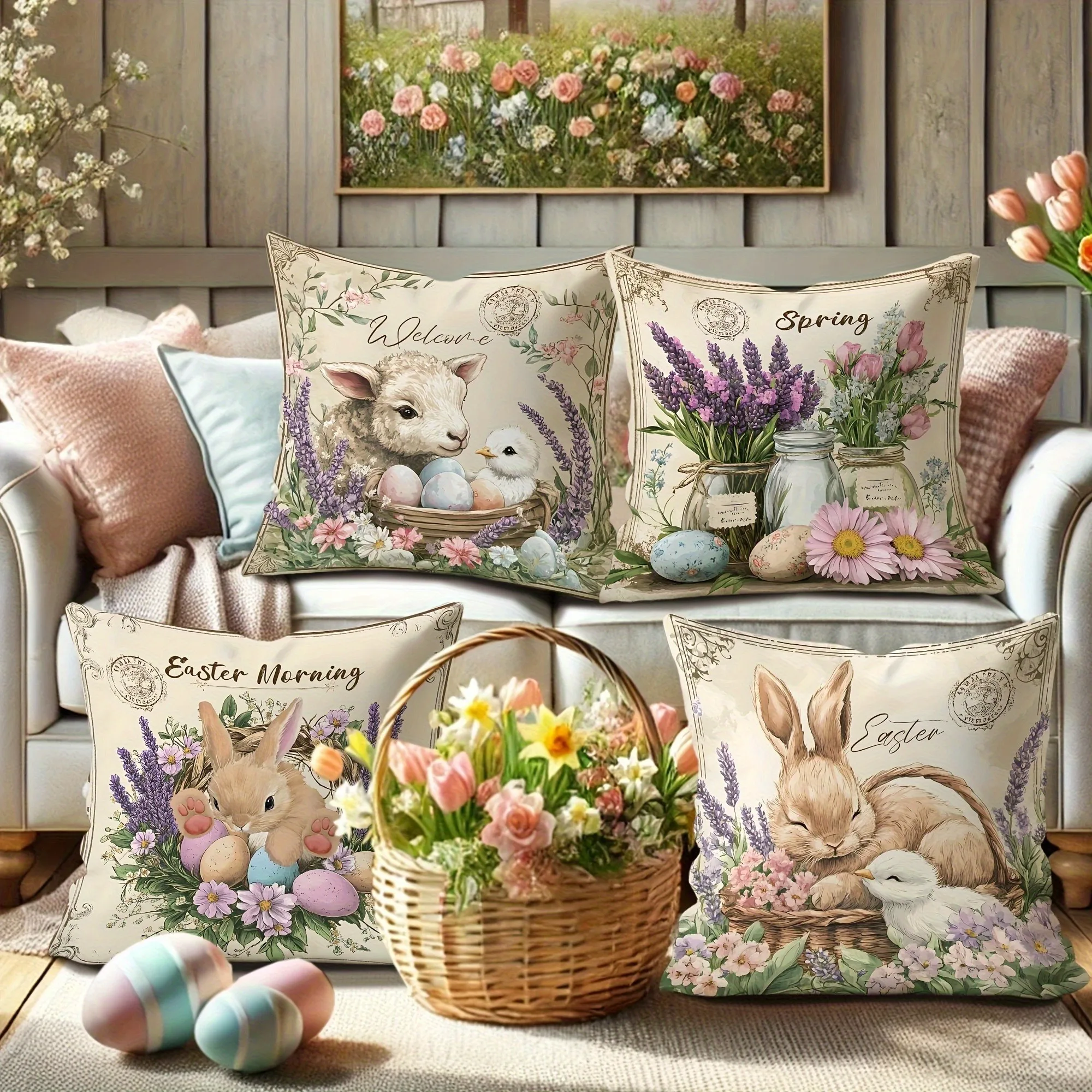 كيس وسادة مكون من 4 قطع، طباعة أحادية الجانب ثنائي الأبعاد، مناسب لأنواع الغرف والمكان المختلفة. #1