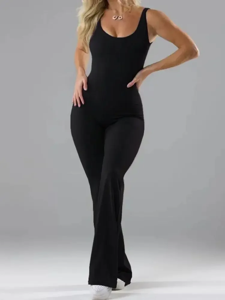 Bodysuit de ioga sem costas para mulheres, macacões sensuais, oco, costas de beleza, bumbum de pêssego de perna larga, fitness corrente