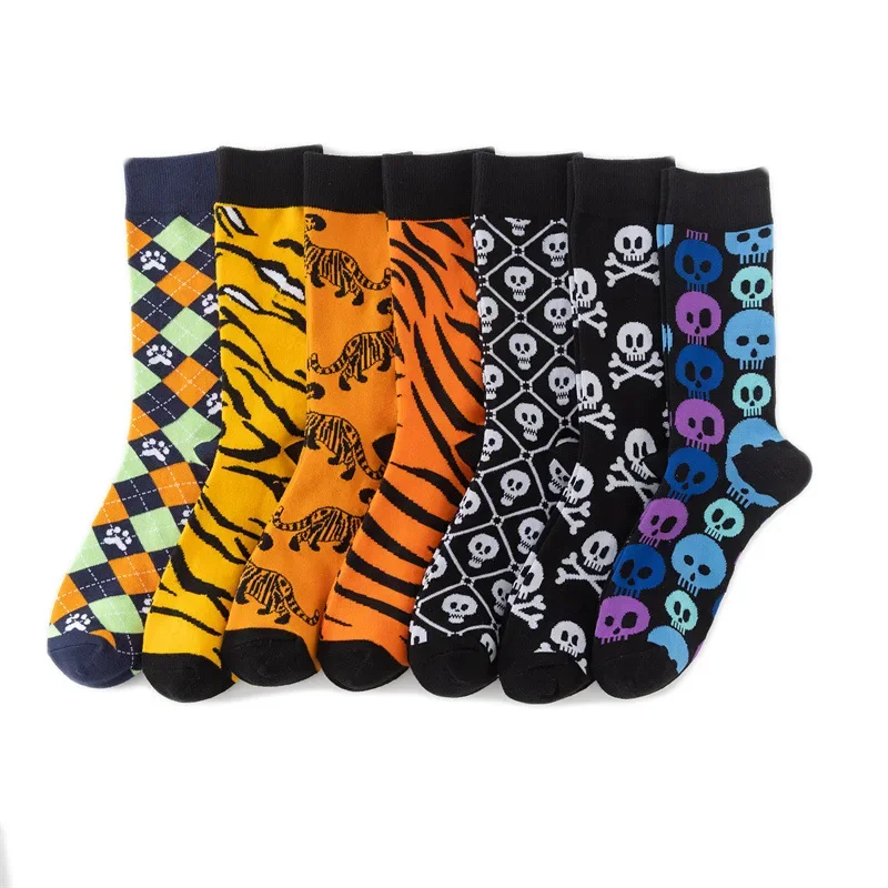 Cotton leopard print socks cartoon personality animal socks skull European and American style stockings trend skateboard socks