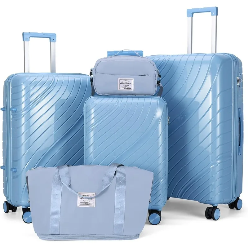 

Наборы багажа, 5-компонентные, наборы чемоданов из полипропилена с сумками, ручная кладь в клетку с вращающимися колесами, замок TSA, Lig