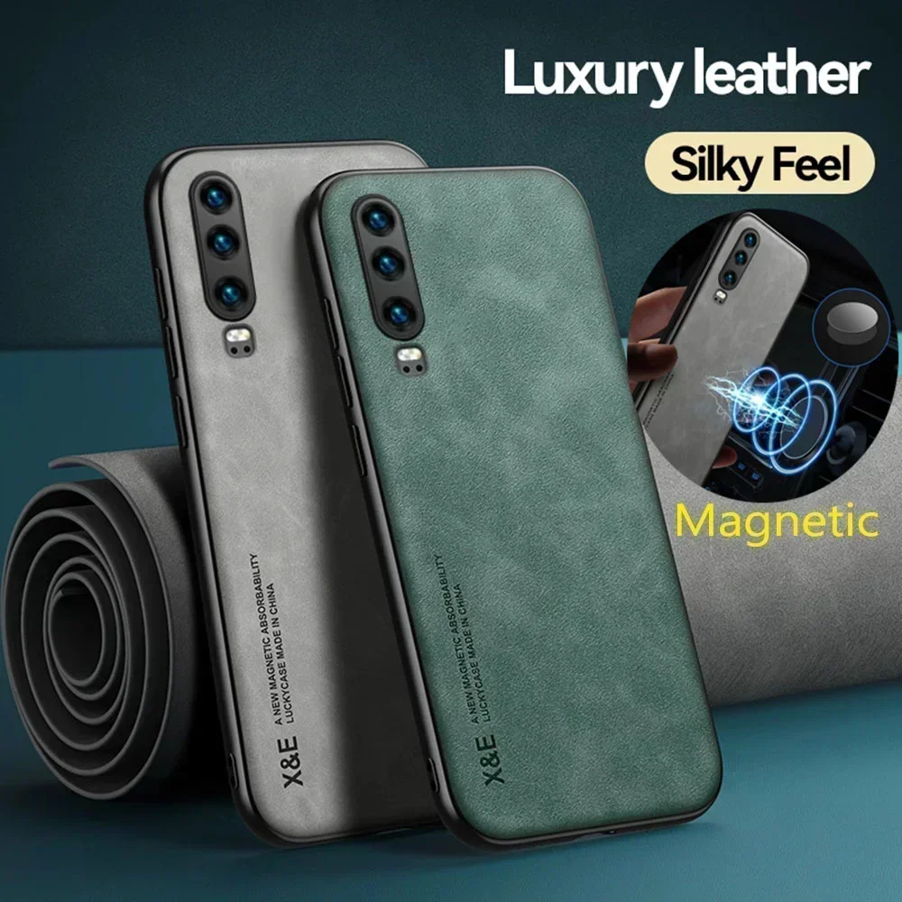 Magnetic Sheepskin Leather Phone Case Huawei P30 Lite P20 P40 P50 Pro Funda Cover For Huawei P30 P40 Lite 5G P50 Pro Back Case