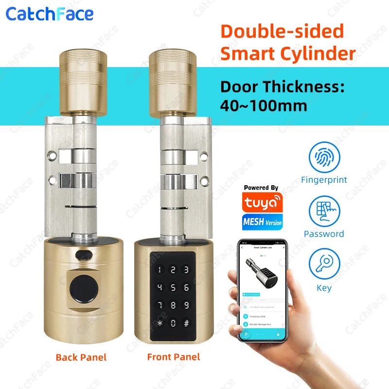 Catchfcae New Adjustable Replacement Tuya APP Fingerprint Cylinder Electronic Smart  Door Lock Digital Keypad Code Keyless