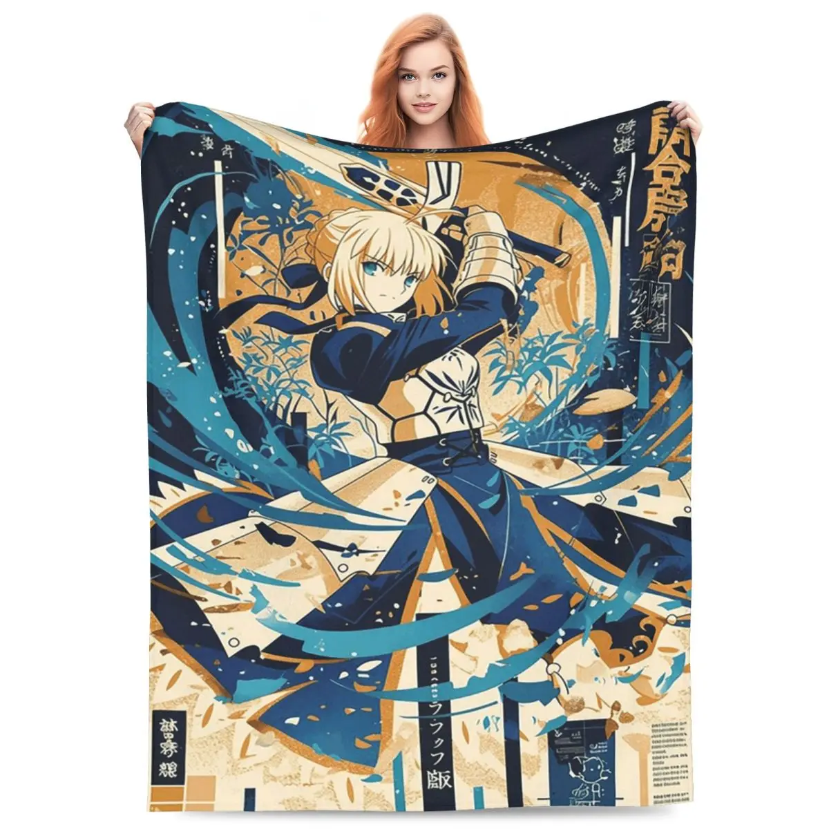 Saber Artoria Battle Ready Fate Stay Night Anime Blankets Flannel Sofa Throw Blanket for Couch Bedding Throws Bedspread Quilt