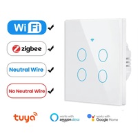 Tuya Wifi/Zigbee RF433 EU Smart Wall Switch 1/2/3/4 Gang Touch Sensor Button No-Neutral Wire,Voice With Alexa Google Home