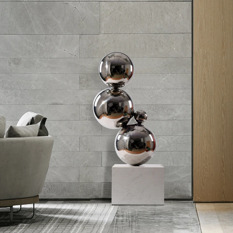 Modern Stainless Steel Sphere Ball Sculpture Metal Abstract Home Decoration