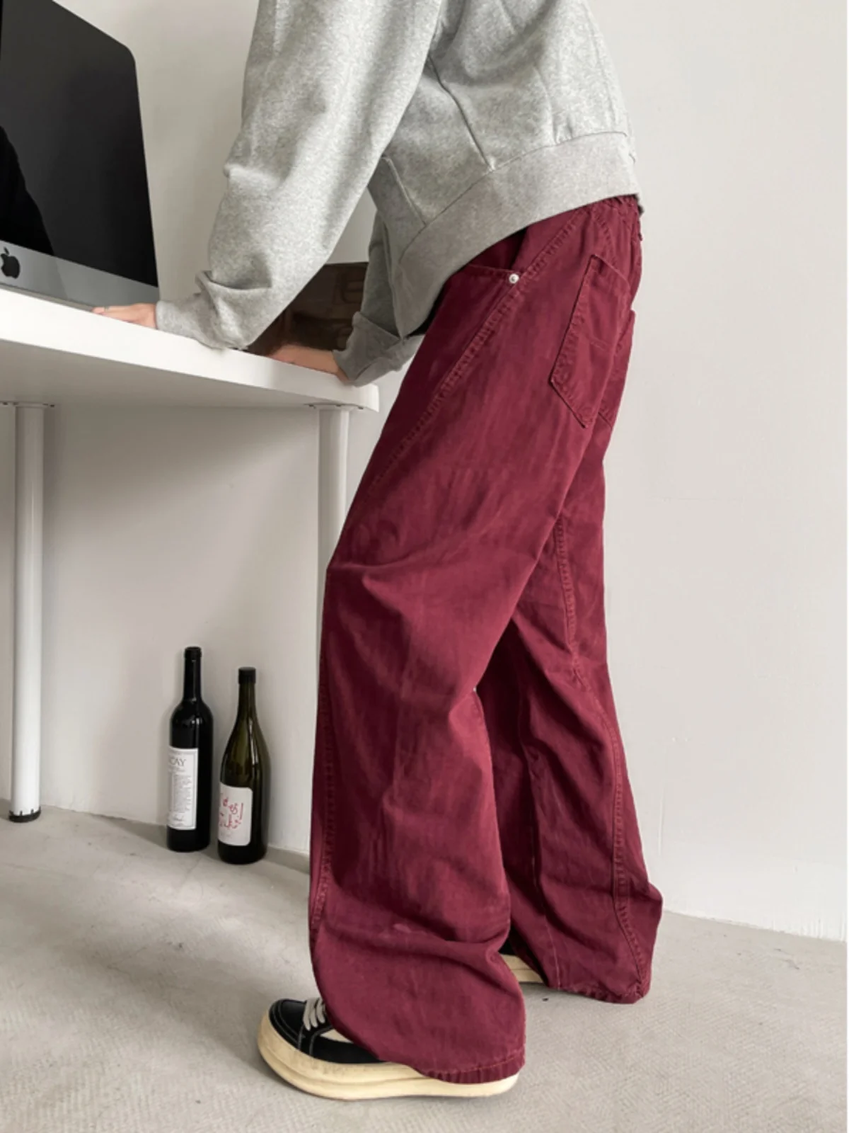 

Мужские джинсы Ankela Red Crescent Knife, осенне-зимние, новинка, широкие брюки-клеш в американском стиле, рабочая одежда, длинные брюки